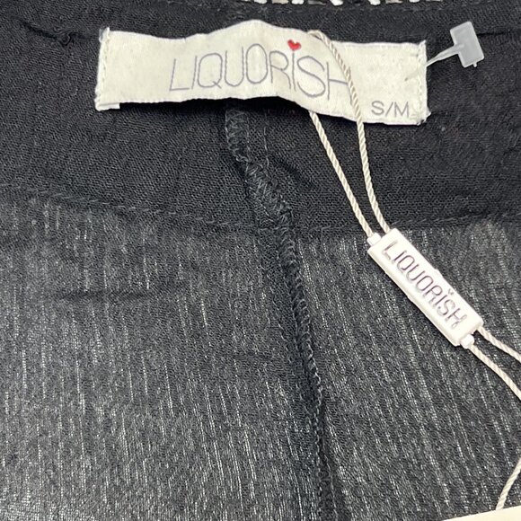 Liquorish Kimono Womens S/M Black Gauzy Pink Embroidered‎ Trim Cover Up Boho - Picture 6 of 6